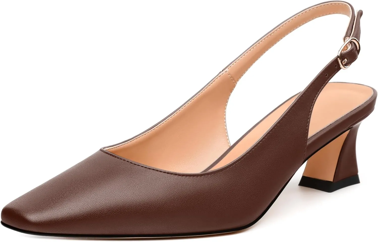 Womens Pumps, Square Toe Small Chunky Heel Slingbacks for Women, Leather Insole Slingback Pumps Buckle Closure 2"