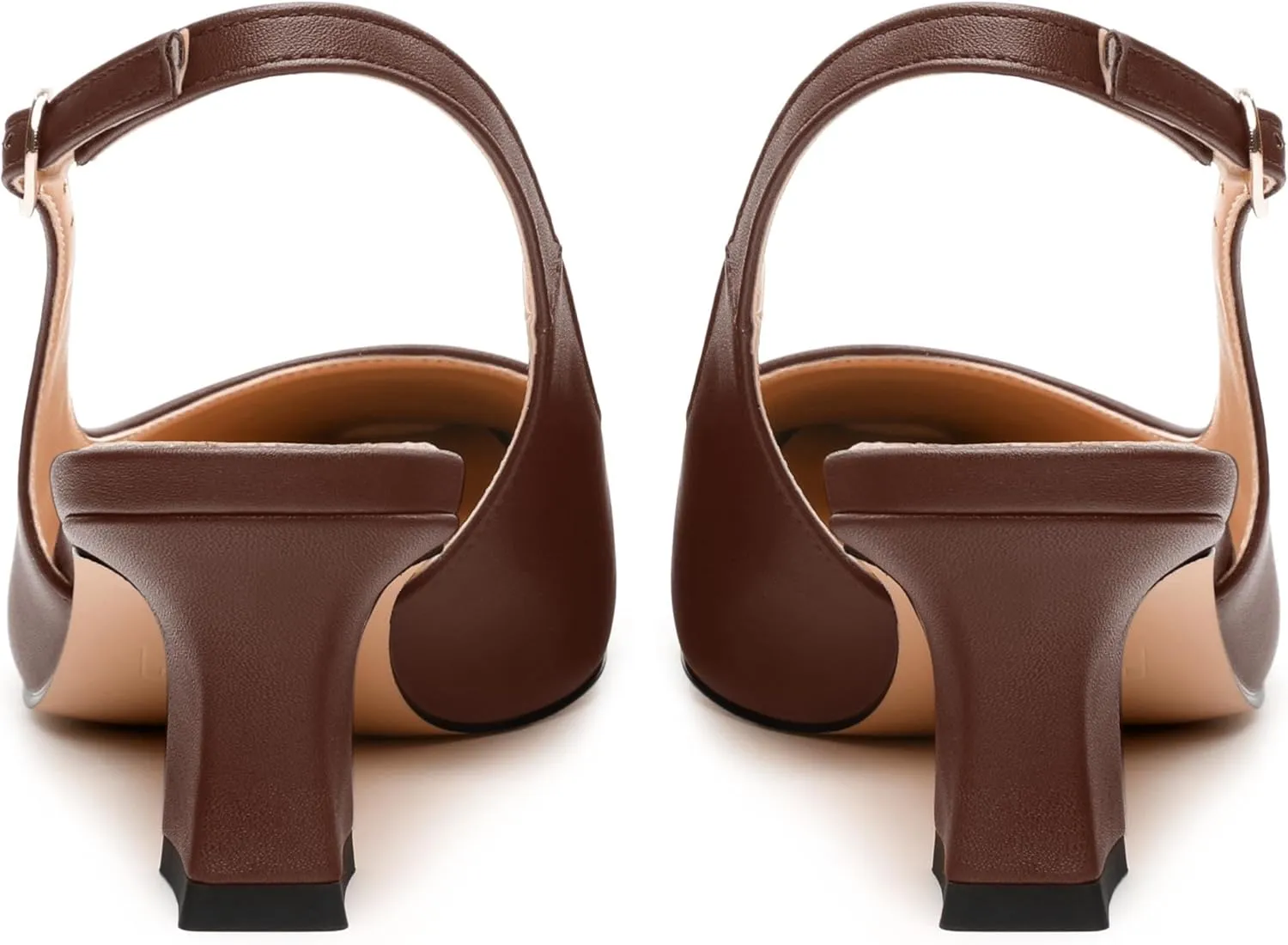 Womens Pumps, Square Toe Small Chunky Heel Slingbacks for Women, Leather Insole Slingback Pumps Buckle Closure 2"