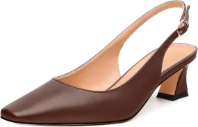 Womens Pumps, Square Toe Small Chunky Heel Slingbacks for Women, Leather Insole Slingback Pumps Buckle Closure 2"