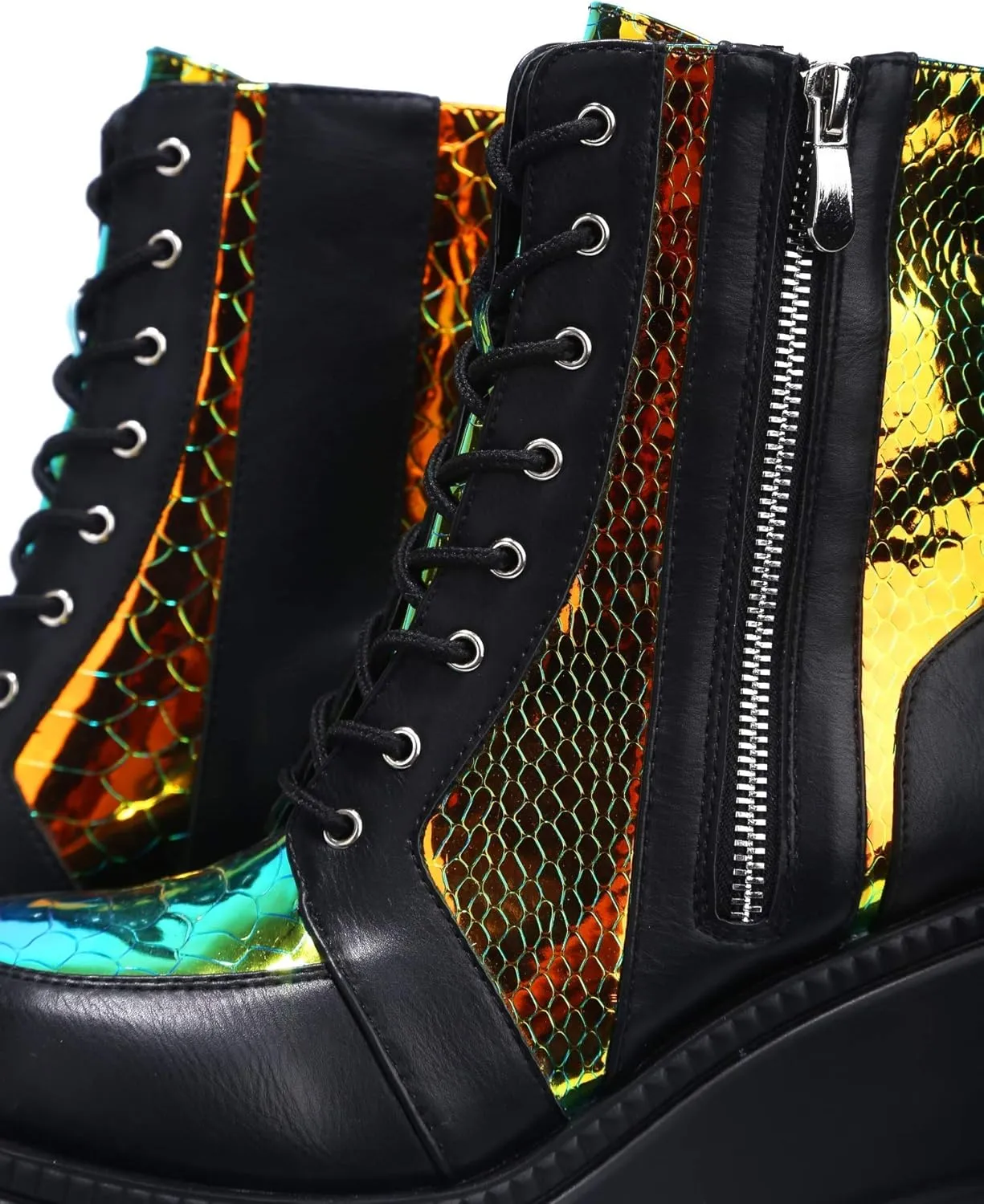 ZBYY Women Chunky Platform Boots Round Toe Lace-Up Zip High Heel Combat Wedge Ankle Boots Waterproof Motorcycle Boots
