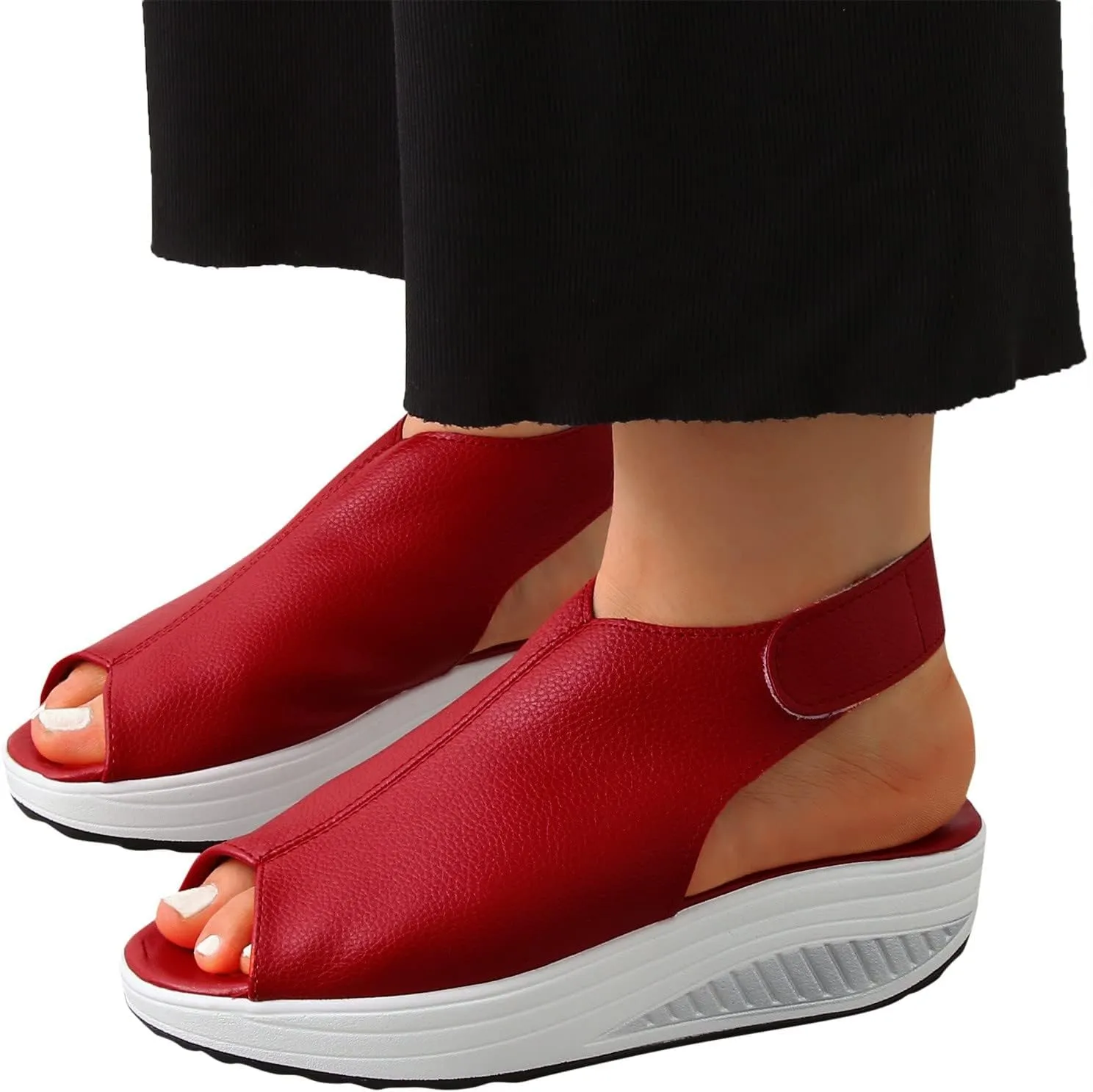 ZBYY Women Slip on Breathable Sandals Summer Cut Out Peep Toe Slingback Wedge Sandals Buckle Ankle Straps Shoes Sneaker